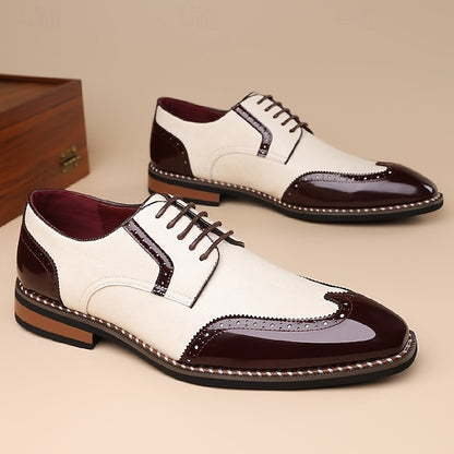 Faux Shoes Oxford Burgundy and Wingtip White Leather Men's