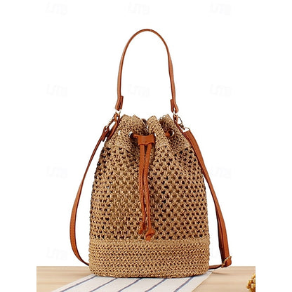 Bag - with Tote Women’s Summer Woven Drawstring Stylish Bucket
