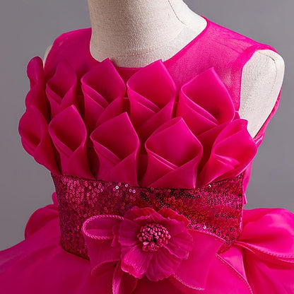 Kids Party Girls' Solid Flower Color Sequin Dress