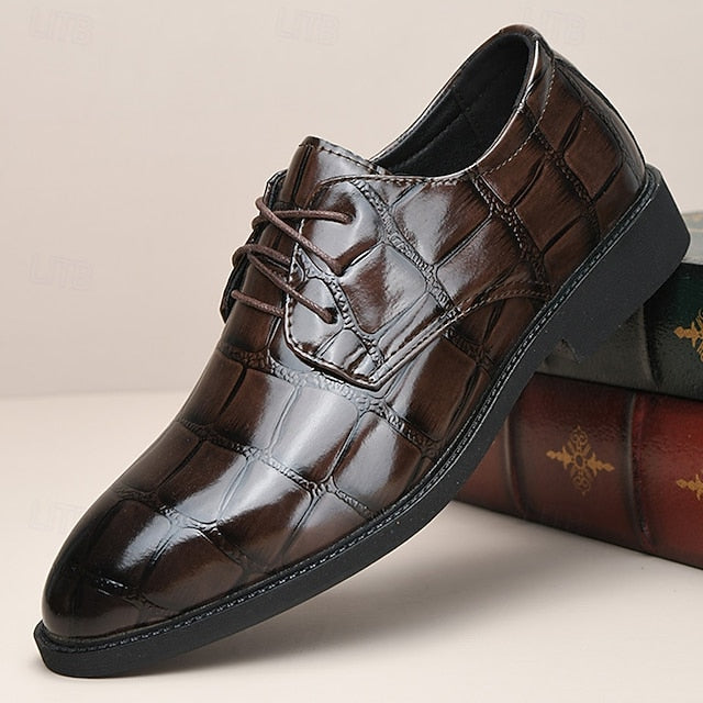 Leather Crocodile-Pattern Shoes Men's Brown