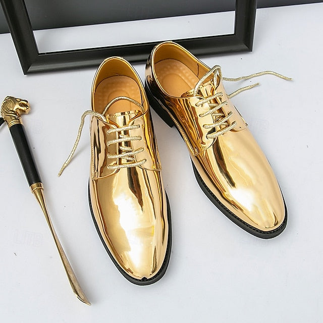 – Gold Leather Sleek Shiny for Lace-Up Men Patent Shoes