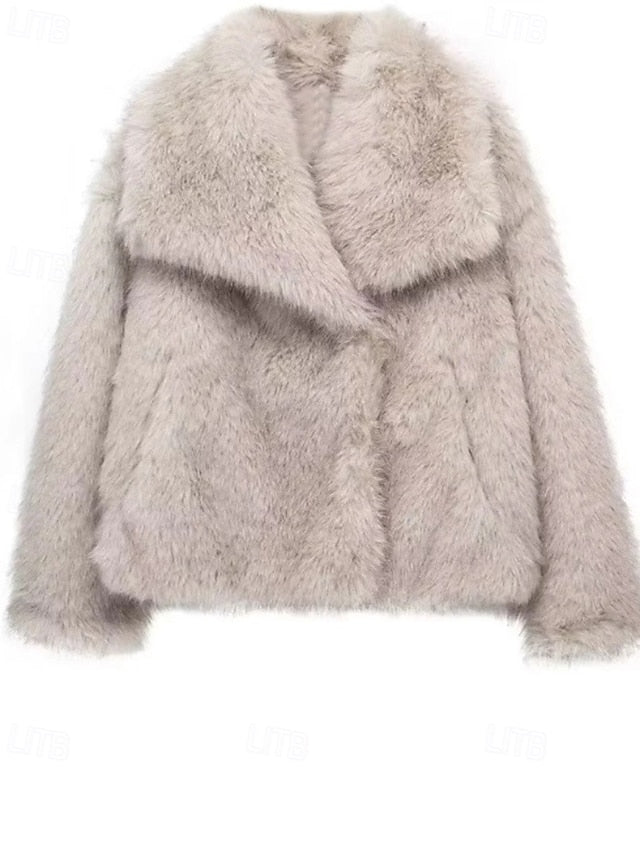 Furs Buttons Women's Comfortable Coat Warm Fur Faux