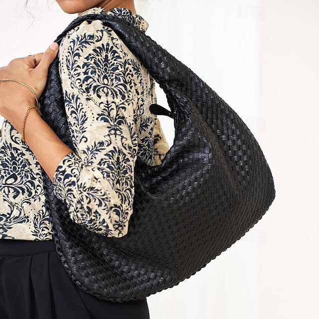 Woven Bag Faux – Burgundy Leather Hobo Women's Chic