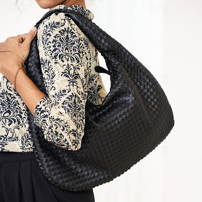 Woven Bag Faux – Burgundy Leather Hobo Women's Chic