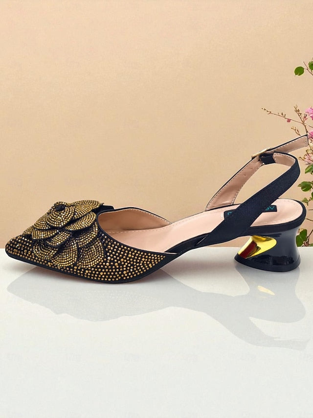 with Matching Rhinestone Gold Pumps Slingback Women's