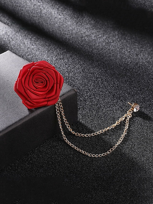 Rose – Chain Men's with Lapel Elegant Gold Pin Red