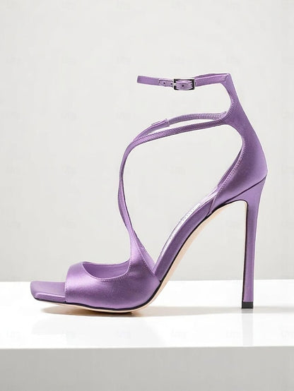 Satin Elegant Heels Crisscross - Stiletto Lavender Women's