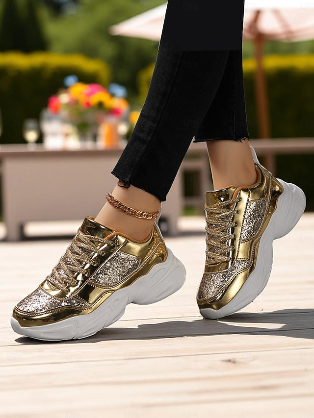 Chunky Glitter Sneakers Metallic with Platform Women's