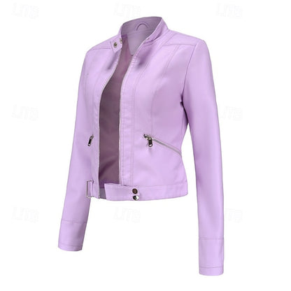 Women's Jacket Zipper Leather Faux Pocket Comfortable