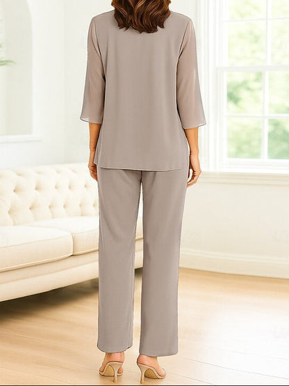 Elegant 3 Dress Bride Mother the of Pantsuit Simple Piece