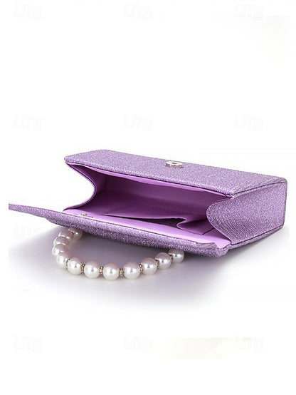 Handle Bag with Women's Pearl – Glitter Purple Clutch