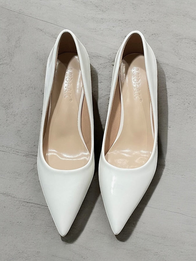 Heel Green Leather Faux Glossy Patent Pumps Pointed-Toe Block