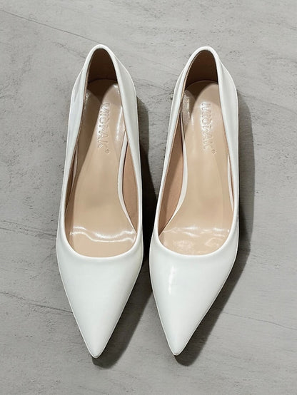 Heel Green Leather Faux Glossy Patent Pumps Pointed-Toe Block