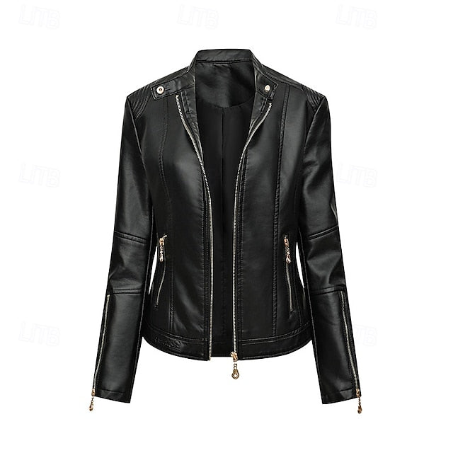 Women's Zipper Comfortable Leather Faux Jacket Pocket