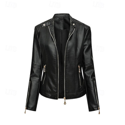 Women's Zipper Comfortable Leather Faux Jacket Pocket
