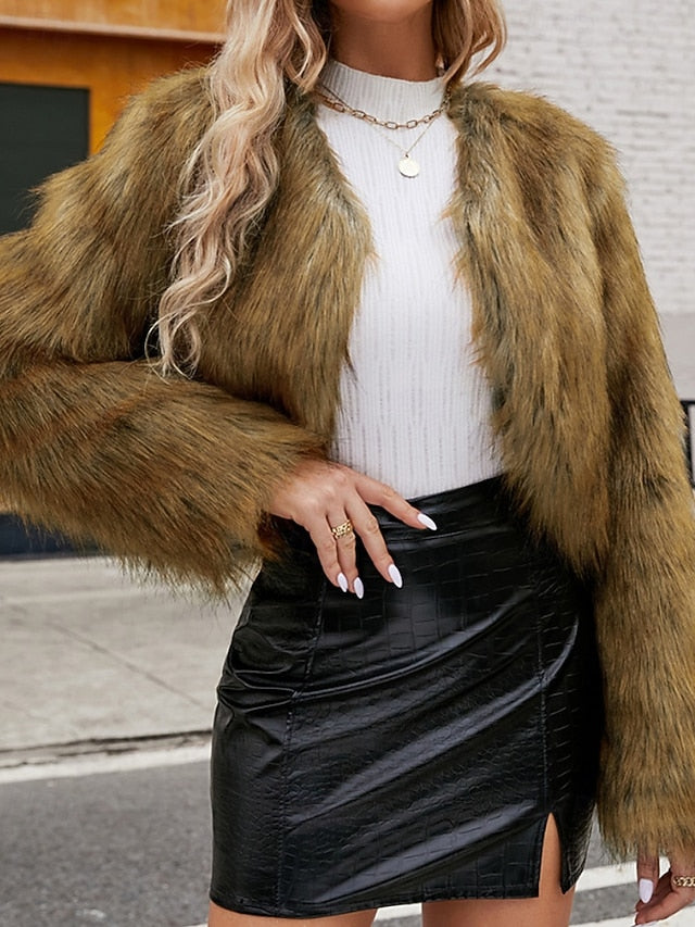 Winter Comfortable Faux Fur Furs Warm Women's Coat