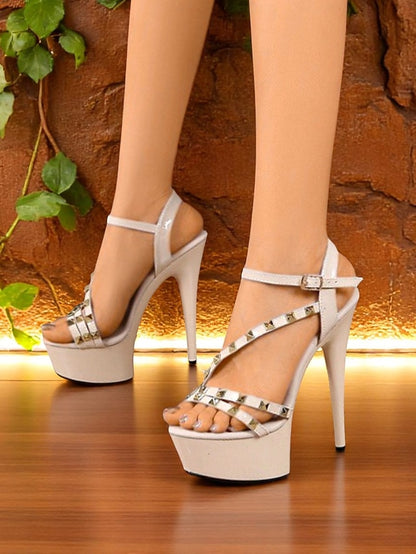 Stiletto Studded Heels Platform Straps Women's with