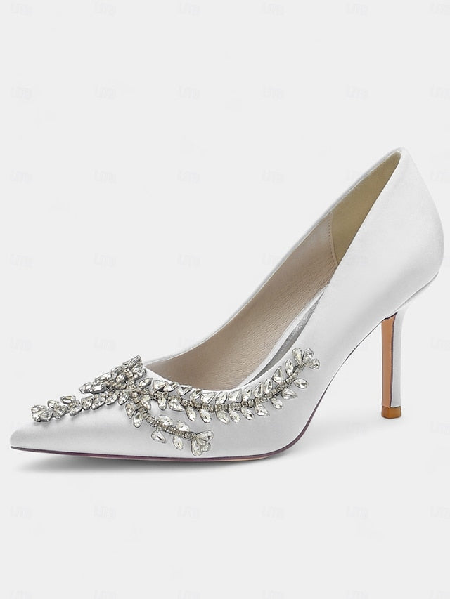 Heels Stiletto Satin Women's Rhinestone-Embellished –