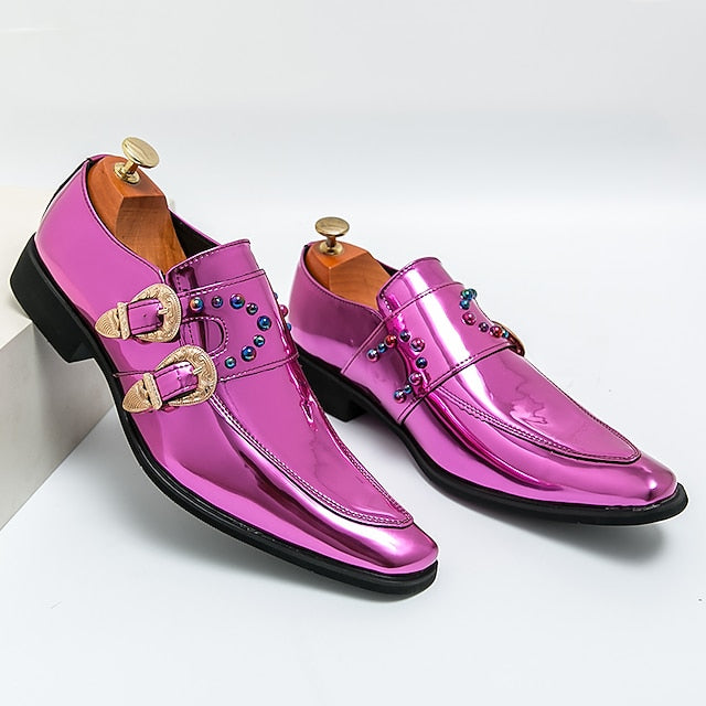 Shoes Men's Metallic Loafers Buckle Fashion Pink