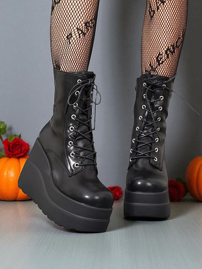 Red and Platform Bold Women's - Ankle Lace-Up Black Boots