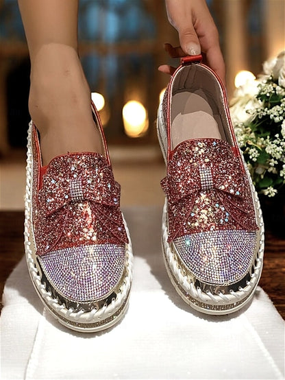 Glittery Slip-On Loafers for – Women Rhinestone Sparkling