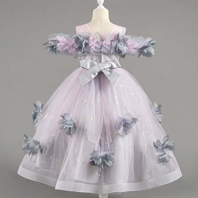 Flower Kids Sleeve Wedding Special Girls' Party Dress Short