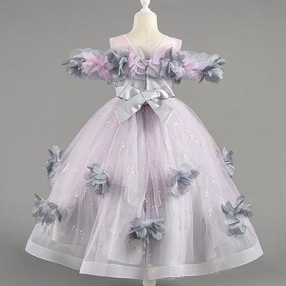 Flower Kids Sleeve Wedding Special Girls' Party Dress Short