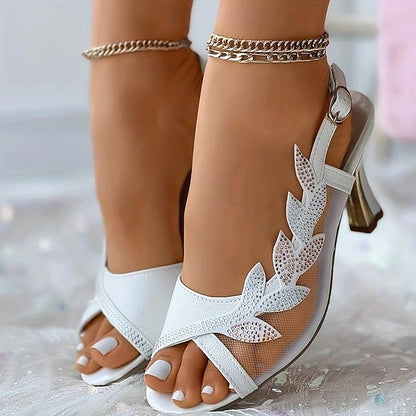 Rhinestone Mesh Women's Elegant White – Heeled Sandals