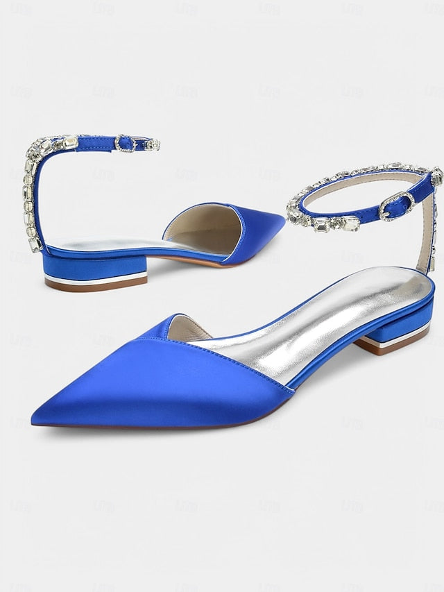 Satin Shoes Chic Black Wedding Crystal-Ankle with Strap –