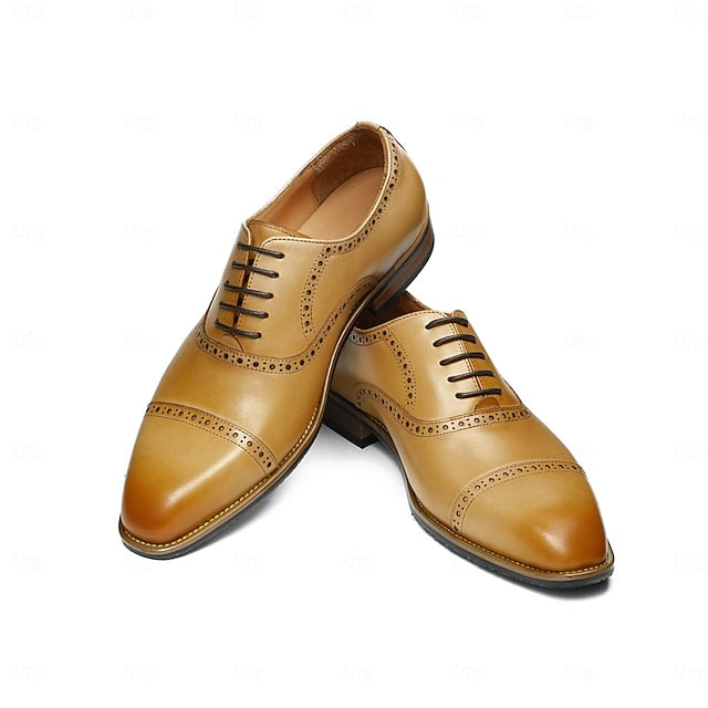 with Leather Men's Light Genuine Brown Oxford Shoes Wingtip