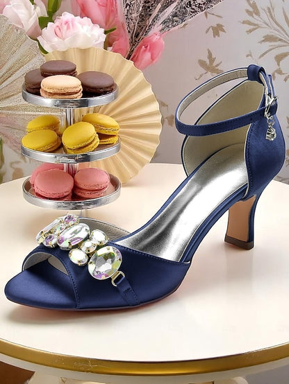 Ankle Heels and Open Satin Women's Strap Black with Toe