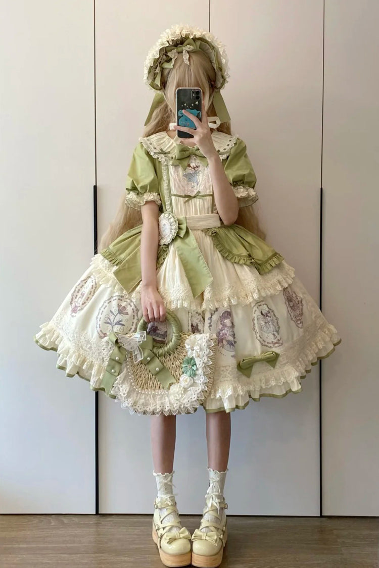 Emerald Ida's Flowers Short-Sleeve Ruffled Bowknot Sweet Dress