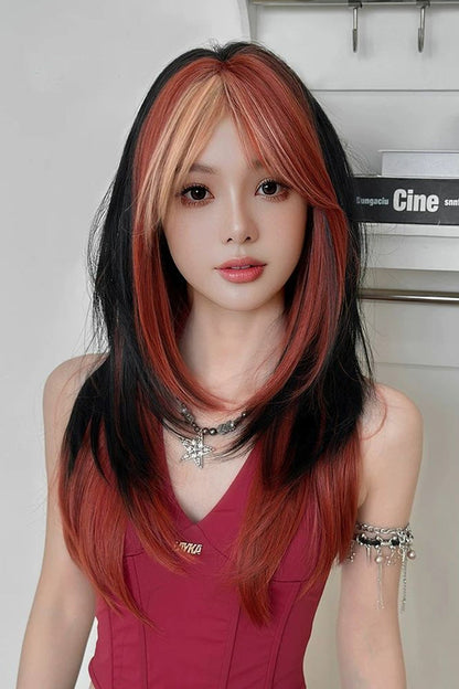 Y2K Contrast Face Frame Highlights Layered Sweet Lolita Full Wig