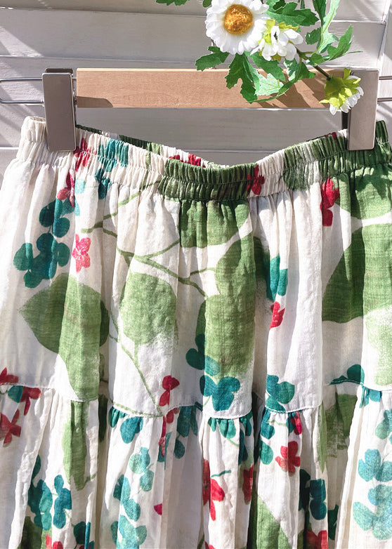 Green Skirt New Summer Cotton Elastic Print Waist