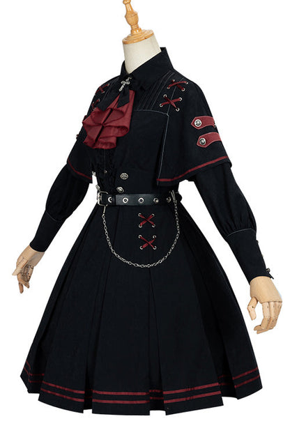 Gothic Officer Style Shirt and Skirt Ensemble
