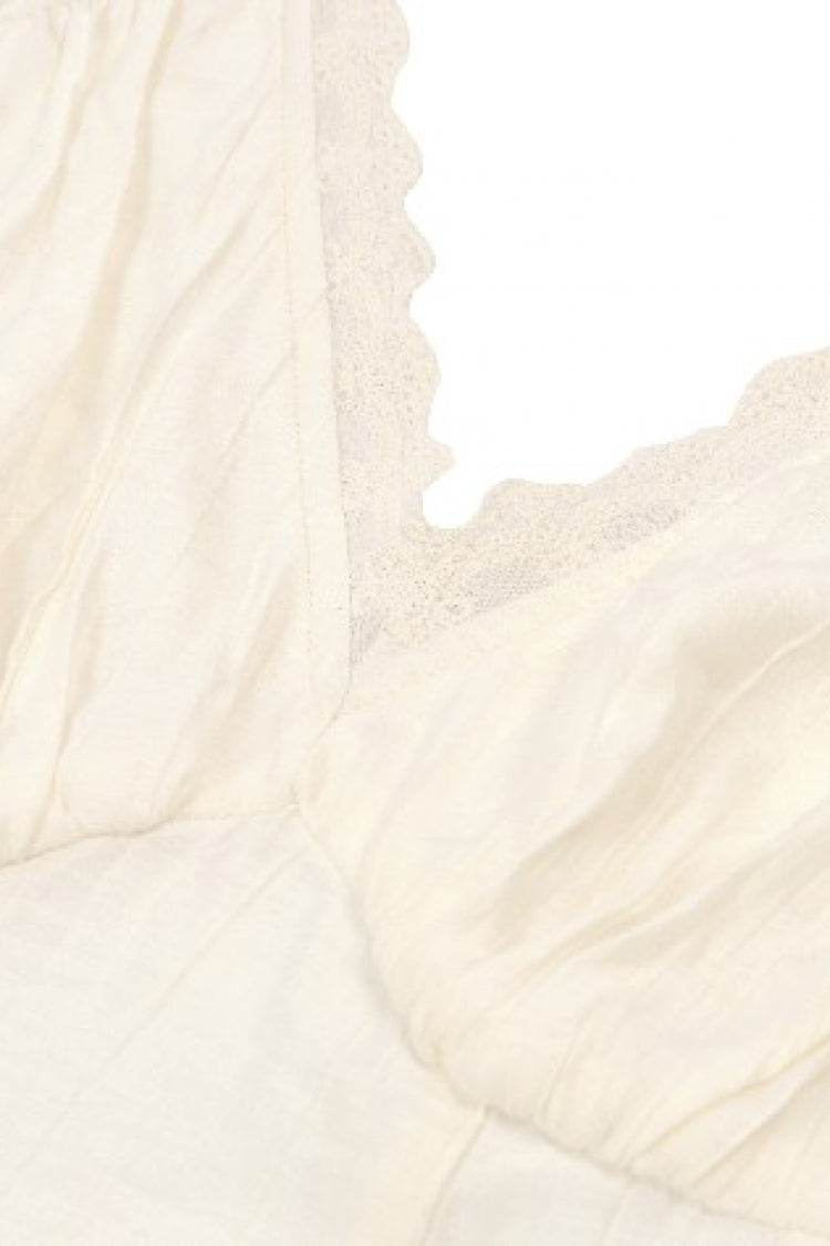 Steampunk Women's Blouse with Trumpet Sleeves & Layered Lace-Up in Cream