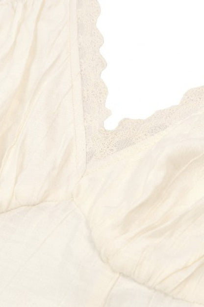 Steampunk Women's Blouse with Trumpet Sleeves & Layered Lace-Up in Cream