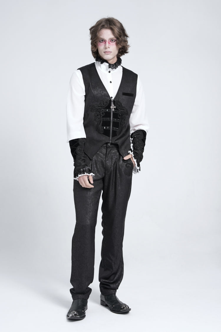 No-Sleeve Floral Stitched Velvet Men's Gothic Waistcoat