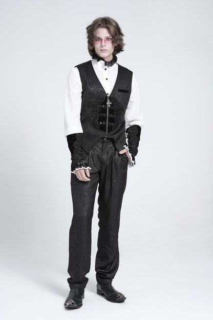 No-Sleeve Floral Stitched Velvet Men's Gothic Waistcoat