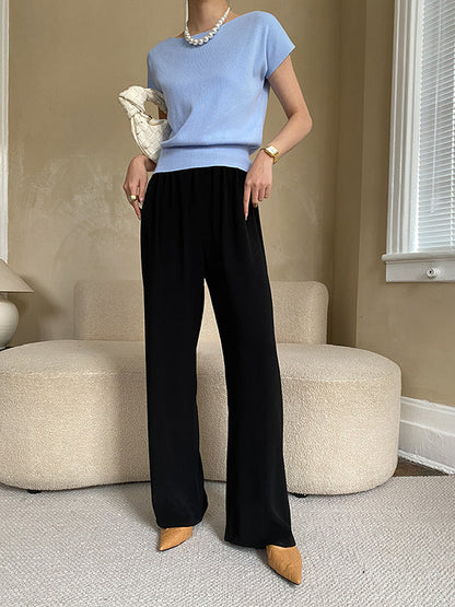 Pink Sleeve Top Short Knit Boat Loose Neck Stylish