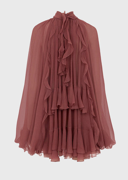 Chiffon Patchwork Tops Brick French Fall Ruffled Shirt Red