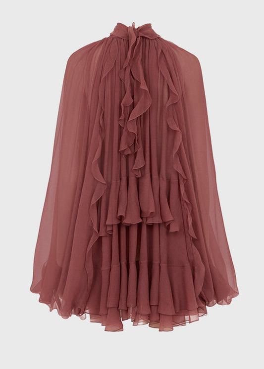 Chiffon Patchwork Tops Brick French Fall Ruffled Shirt Red