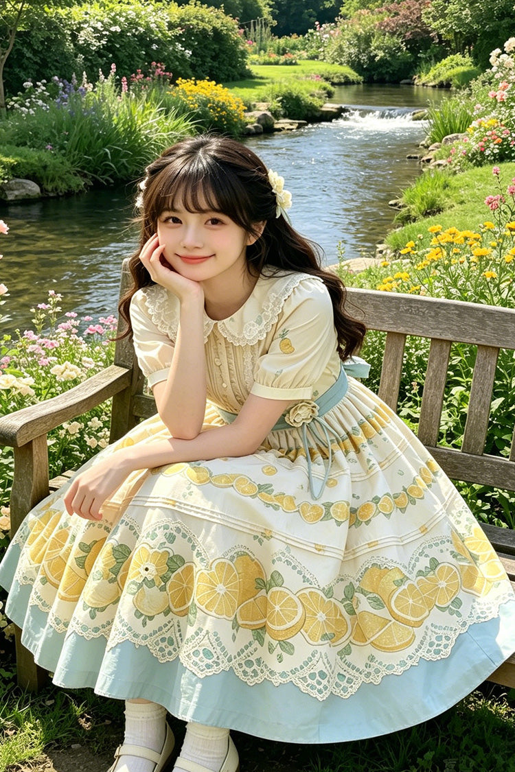Doll Collar Short Sleeve Lemon Print Plus Size Lolita Dress