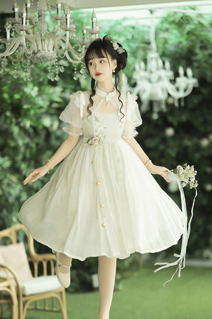 Sleeveless Lily Embroidery Cute Lolita JSK Dress in Mint Green