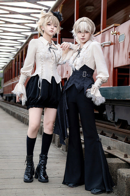 Ebony Long-Sleeve Pirate Style Gothic Shorts - Gold Hunter