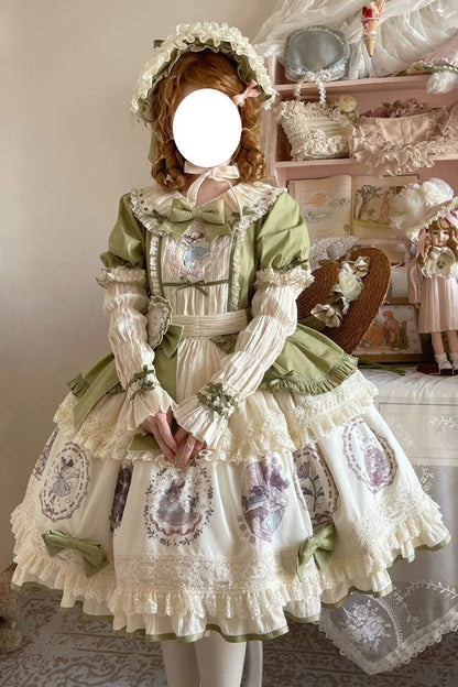 Emerald Ida's Flowers Short-Sleeve Ruffled Bowknot Sweet Dress