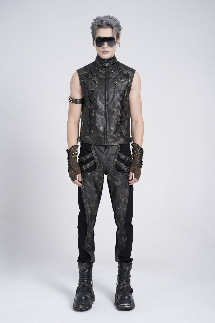 Black Gothic Vest for Men, Strappy with Stitching and Zip