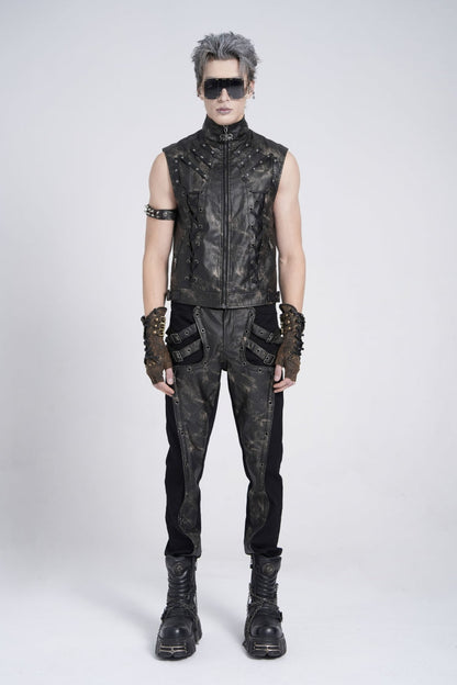Black Gothic Vest for Men, Strappy with Stitching and Zip
