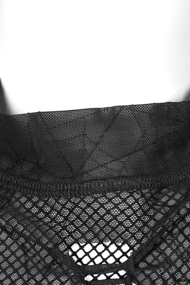 Ebony Long-Sleeve Spider Web Sheer Punk Tee