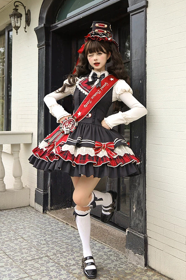 Ebony V-Neck Printed Tiered Bow Collegiate JSK - Honor Guard Gala